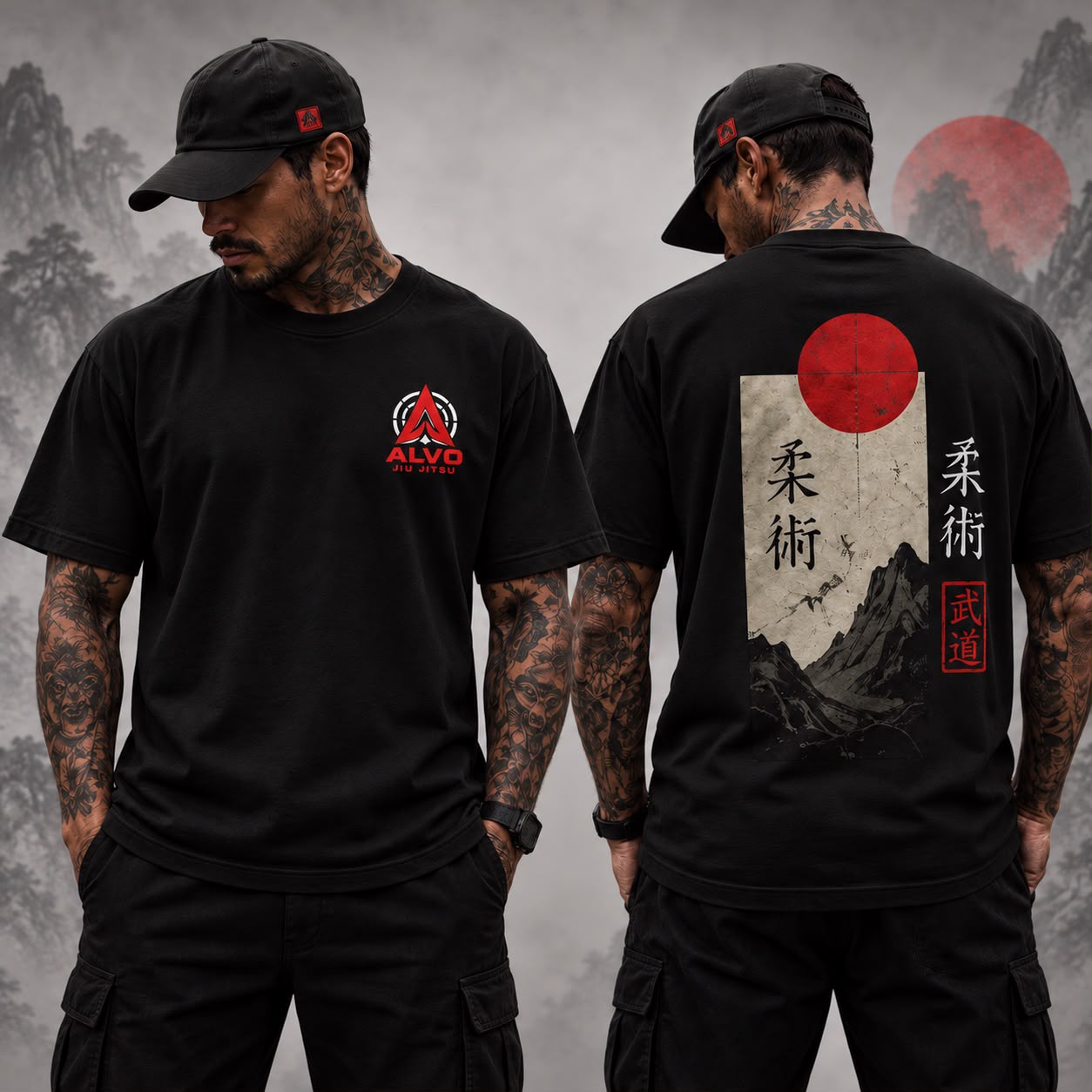 Pessoa vestindo camiseta ALVO kanji preta