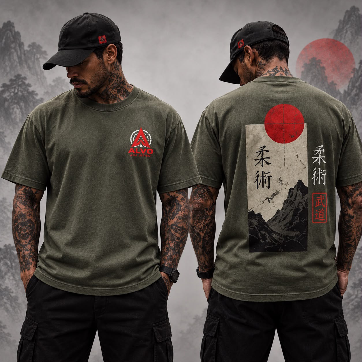 Pessoa vestindo camiseta ALVO kanji verde